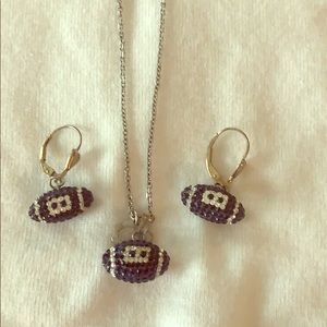 Penn State Silver Football Necklace and Earrings